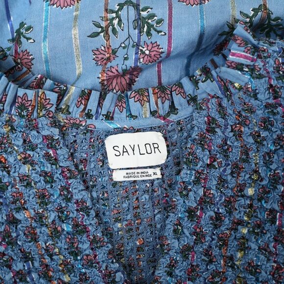 Saylor Almina Midi Dress Floral Block Printed Smocked Ruffle Cotton XL 282095 - Picture 7 of 7